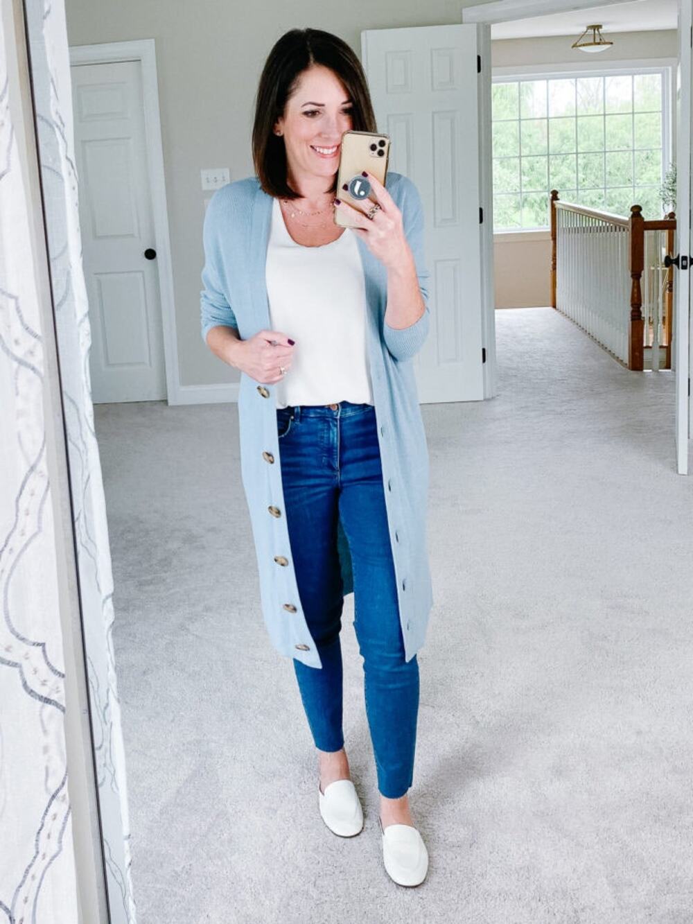 Ann Taylor Women’s Blue Longline Cardigan Sweater Button Front Lightweight M